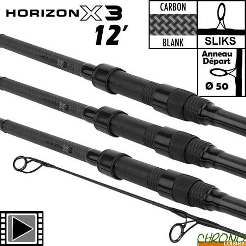 Canne Fox Horizon X3 50mm 12' 3lbs (les 3) 3 Canne Fox Horizon X3 50mm 12' 3lbs (les 3)